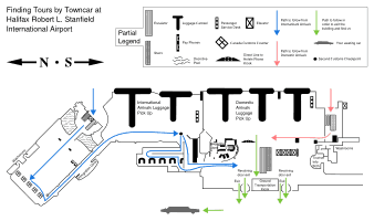 Map of Stanfield International showing the limousine and taxi pick-up area.